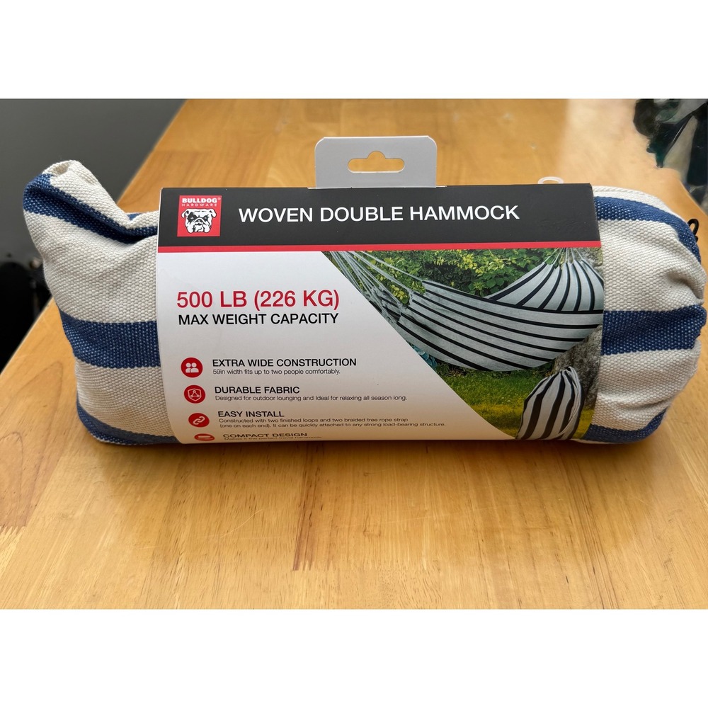 Woven Double Hammock Blue White Striped 500 LB Capacity NEW